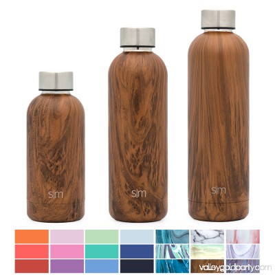 Simple Modern 17oz Bolt Water Bottle - Stainless Steel Hydro Swell Flask - Double Wall Vacuum Insulated Reusable Brown Small Kids Metal Coffee Tumbler Leak Proof Thermos - Wood Grain 569664158